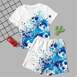 Xuhaijian02 Jongens 3D Voetbal T-shirt & Broek Pyjama Set Korte Mouw 3D Print Zomer Actieve Mode Dagelijks Polyester Kinderen Ronde Hals Thuis Casual 100