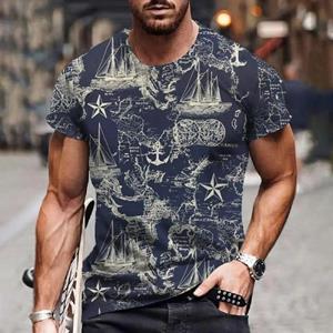 Xuhaijian02 Vintage Heren Korte Mouw Kompas Print T-shirt Nautische Tops Zomer O-hals Sweatshirt Tees Designer Dagelijkse Herenkleding L