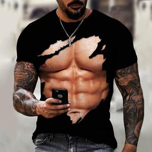Xiao Xiang Muscle Men T-shirt Buikspieren 3D-geprint Herenmode Persoonlijkheid Korte Mouw Zomer Cool Streetwear Oversized Tops S