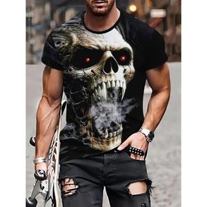 HerSight Korte mouw plus size zomer T-shirt heren outfit zwart Skelleton 3d print T-shirts heren casual sportkleding T-shirt mannelijk S