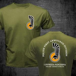 Laoxu 1 Dywizja Pancerna Poolse 1e Pantserdivisie Leger Huzaren T-shirt. Premium katoenen korte mouwen O-hals heren T-shirt Nieuw S-3XL S zwart