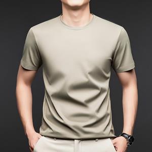 Shanghai Yiran Clothing Zomer Nieuwe Moerbei Zijde Heren Mid-sleeve T-shirt Katoen Ronde Hals Half-sleeve Anti-ijs Zijde Jonge Heren T-shirt Poloshirt voor Heren M