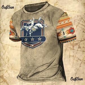 ETST WENDY 005 Vintage T-shirts voor heren Cowboy-ontwerp Western America Tops 3D-geprint O-hals Oversized T-shirt Korte mouw Streetwear 6XL