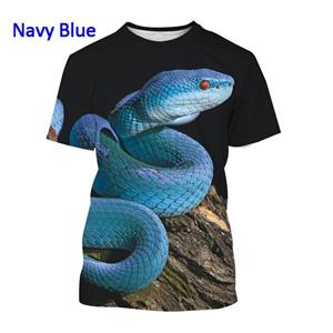 WowClassic Zomermode 3D-geprint slangvormig T-shirt voor heren Street Top Cool Casual Ronde hals Korte mouwen T-shirts S zwart