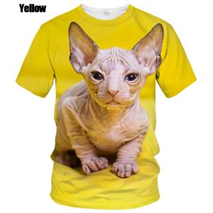 Laoxu Nieuwe mode zomer hot sale 3D Sphynx kat heren/dames T-shirt 3D print korte mouwen ronde hals heren tops S wit