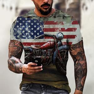 ETST 03 Motorfiets T-shirt Heren 3D Print Highway 66 Korte Mouw Vintage T-shirt Voor Heren Street Ride Biker Shirts Tops Oversized T-shirt M