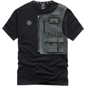 SHIZI Trendyol Heren Zwart Techwear Katoenen Patch Stich Korte Mouw T-shirts Zomer Heren Oversized Locomotive Stijl Tooling T-shirt S zwart