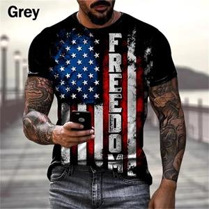 Bobby 2 3D-geprinte T-shirt met Amerikaanse vlag voor heren, gepersonaliseerd hipster-shirt met korte mouwen en retro-look, streetwear-shirt voor heren met oversized tee-tops XS