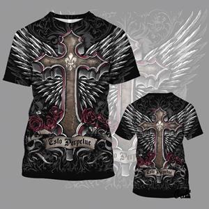 Laoxu Grappig 3D Jezus Kruis Patroon Heren T-shirt Mode Vleugel Print Korte Mouw Tops Zomer Casual O-hals Losse Pullover Hip Hop Tees S wit