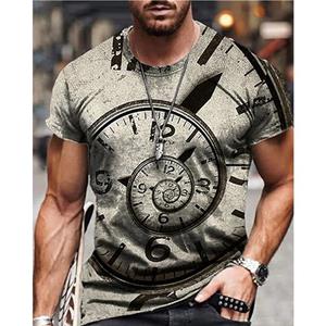 Subilier Heren Unisex T-shirt Shirt 3D Print Grafische Prints Klok Print Korte Mouw Dagelijkse Tops Casual Designer Groot en Lang XS geel