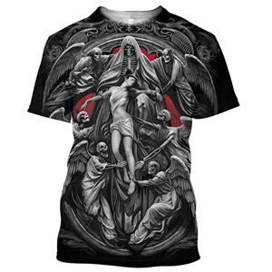 Subilier Reaper Skull Angel And Demon 3D Geprint All Over Heren T-shirts Zomer Mode Harajuku Korte Mouw Shirts Unisex Tops Tee XS