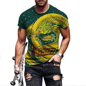 Subilier Retro Animal Dragon T-shirt 3D-geprint korte mouw persoonlijkheid 3D-stijl herenmode casual T-shirt XS zwart
