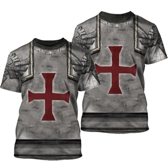 Subilier Middeleeuwse ridderpantser heren T-shirt Tops 3D-print T-shirts Tempeliersridder Cosplay Korte mouw shirt O-hals Coole streetwear XXS