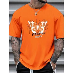 Mingxin clothing Heren vlinder bedrukt T-shirt Cool Tee Oversize O-hals korte mouw top voor mannen S