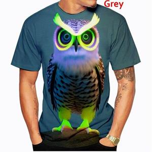 Subilier Mode Print Grappige Uil 3D Heren Casual Hip Hop T-shirt Zomer Schattig Vogelpatroon Korte Mouwen Dieren Tee XS zwart