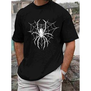 Mingxin clothing Heren Spinnenprint T-shirt Man Oversize O-hals Korte Mouw Casual Kleding S zwart