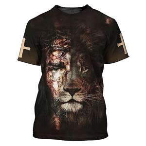 Subilier Christelijk Katholiek Jezus Heren 3D Print T-shirts Dier Leeuw Zomer Losse Korte Mouw Harajuku Hip Hop Tops Tees XXS