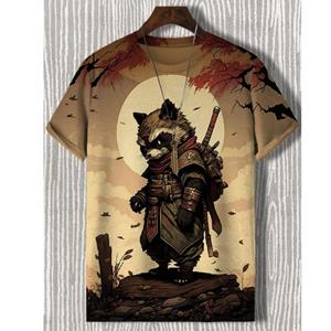 ETST WENDY 05 Heren T-shirt Japanse stijl Samurai Cat Grafisch 3D-geprint T-shirt Casual korte mouwen T-shirt Outdoor Oversized herenkleding Tops M