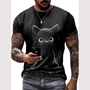 ETST WENDY 005 Zomer dieren T-shirt voor heren 3D kattenpatroon print T-shirt Casual korte mouw T-shirt Mode heren oversized kleding Streerwear S