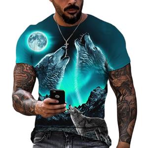 Baibao QIQI Wolf T-shirt voor heren Animal Print Korte mouw Top 3D Casual Street Man's T-shirt Oversized T-shirt Heren Vintage Kleding M