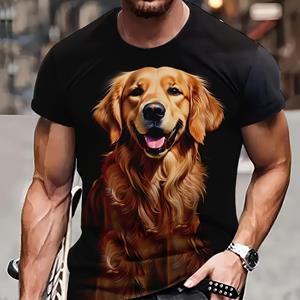 ETST WENDY 005 3D Digitaal Golden Retriever Hond Patroon Ronde Hals En Korte Mouw T-shirt, Comfortabele En Ademende Casual Tops Voor Heren Zomer Buitenkleding S