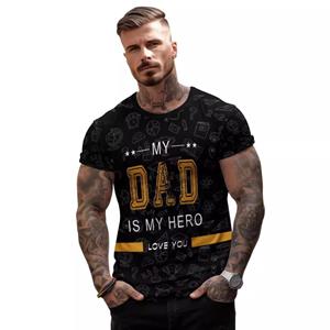HerSight Streetwear Letters My DAD IS MY HERO 3D Bedrukt T-shirt Zomer Heren Wolf Dier Patroon Kleding Ronde Hals Tops Casual Korte Mouw T-shirts S