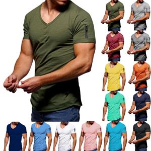 Zhengfuzhihai Heren T-shirt V-hals Effen Grote Casual Rits Korte Mouw T-shirt L