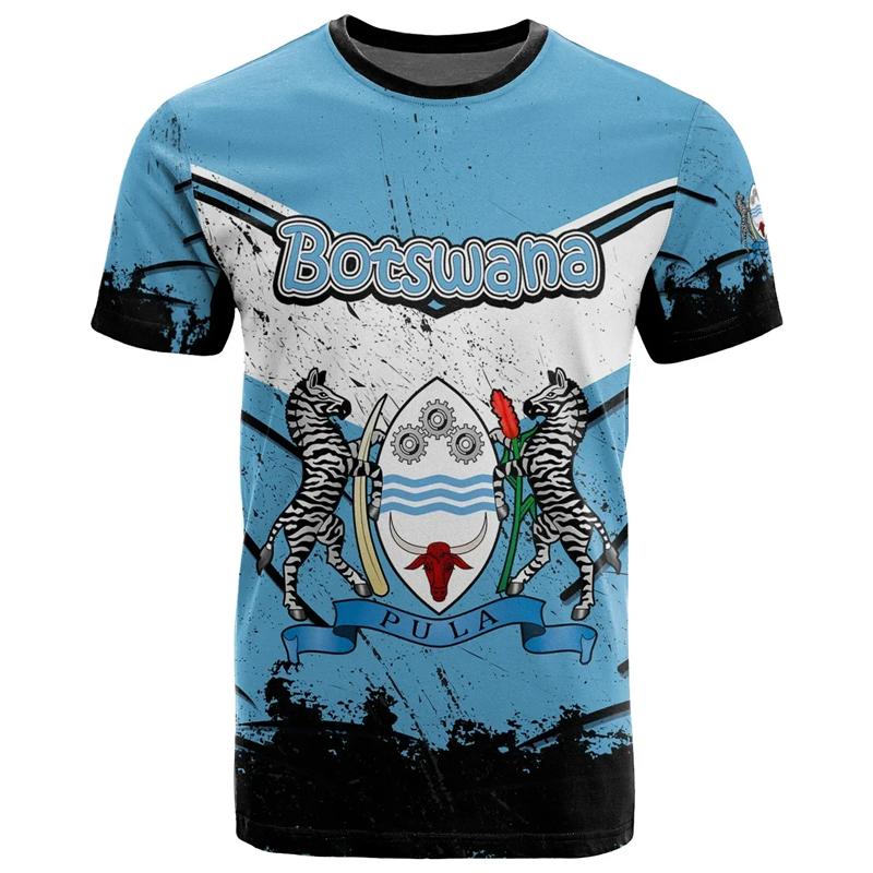ETST 03 Botswana Wapenschild Patroon T-shirt Heren Zomer 3D Geprinte Afrikaanse Stijl T-shirts Casual Ronde Hals T-shirts Tops Korte Mouwen S