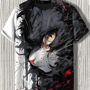 ETST 07 Heren T-shirt Japanse stijl Samurai Cat Grafisch 3D-geprint T-shirt Casual korte mouwen T-shirt Outdoor Oversized herenkleding Tops S