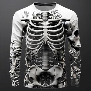 ETST 07 Grafisch Skelet Mode Casual Subcultuur Heren 3D Print T-shirt Tee Sport Buiten Vakantie Uitgaan T-shirt Zwart Wit Blauw Lange Mouw S
