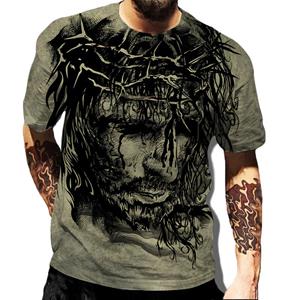 Laoxu Retro American Street Apparel Zomertop Nieuwe mode Jezus Christus 3D-print T-shirt voor heren en dames Casual Korte mouw Multi s S wit