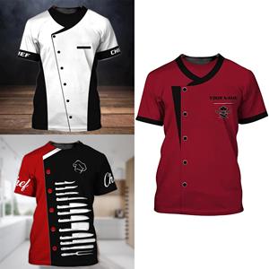 IEFiEL 2 Herenmode Korte Mouw Chef T-shirt Bedrukt Grafisch Ronde Hals Restaurant Keuken Uniform M