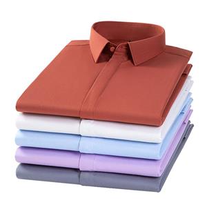 AC-Fashion-4 Cover Placket Solid Heren Formele Overhemden Voor Zakelijke Sociale Bamboevezel Lange Mouw Stretch Strijkvrij Heren Overhemden Zonder Zak S