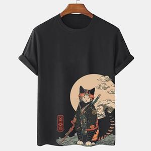 Etst 003 Cartoon Kat Heren T-shirt Japanse Kat Print T-shirt S