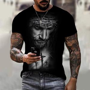 WowClassic Heren Jesus Crew Neck Animal Pattern Tee Zacht Comfortabel Licht Stretch Korte Mouw Normale Pasvorm voor Pyjama Dagelijkse Kleding S blauw