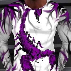 ETST 005 Grappig schorpioen print T-shirt voor heren Mode 3D dierenpatroon Oversized T-shirt Casual O-hals Lange mouwen Tops Zomer Pullover XS
