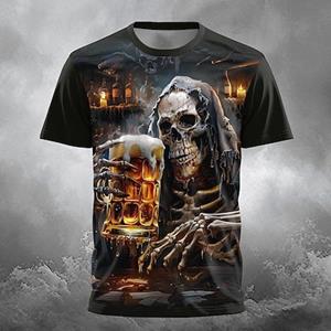 ETST 03 Schedel Oktoberfest Bier Designer Gothic Heren 3D Print T-shirt Tee Party Street Casual Korte Mouw Ronde Hals Zomerkleding S
