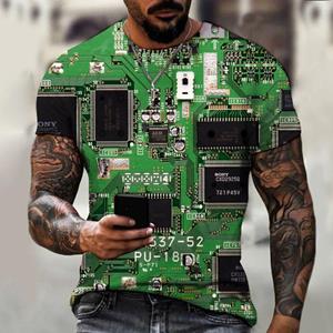 ETST 05 Zomer Heren Circuit Board Elektronische Chip CPU Creatieve Grafische 3D Print T-shirt Mode Kraag Korte Mouw Plus Size Top S
