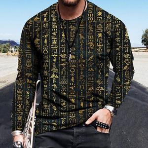 ETST 005 Nieuwe Egyptische Hiërogliefen T-shirts 3D Geprint Heren Dames Vintage Lange Mouw T-shirt Oversized Truien Kinderen T-shirts Tops Kleding S