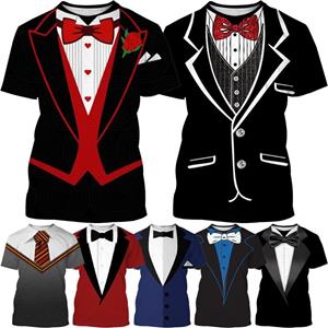 Bobby3 Hip Hop Fake Two Piece Heren Vintage Stropdas T-shirt Strik 3D Print T-shirt Casual Korte Mouw Street Fun Top Korte Mouw Kleding L