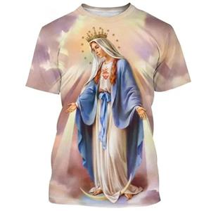 ETST 005 Zomer T-shirts met print van de Maagd Maria voor heren Harajuku Streetwear Korte mouwen Losse T-shirts Unisex Oversized Y2k Tops Kleding EU-maat M