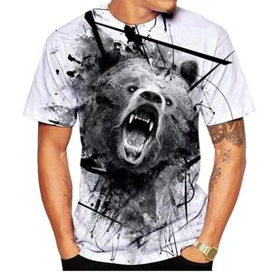 ETST 05 Zomer Heren Animal Fierce Bear Patroon Casual O Kraag Korte Mouw 3d Geprint Los Straat Persoonlijkheid Plezier Plus Size Top S