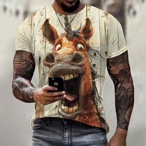 ETST 05 Nieuwe T-shirt Grappige 3D Ezel Print Heren Straat Trend Hip Hop Kleding Casual O-hals Korte Mouw T-shirt Mode Losse Zomer Tops S