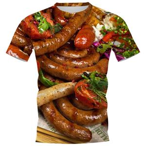 Laoxu HX Yummy Food T-shirts 3D Grafische Delicatesse Gegrilde Worsten Truien Polyester Alle Bedrukte T-shirts Harajuku Herenkleding S wit