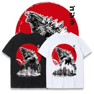 ETST 011 2023 Lente en Zomer Nieuw Godzilla T-shirt Heren Koreaanse Versie Losse Pure Ronde Hals Japanse Retro Trendy Korte Mouwen S