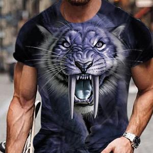 ETST 011 Dierlijk patroon heren T-shirt 3D sabeltandtijger korte mouw mode gepersonaliseerd T-shirt retro losse oversized kleding 2024 S