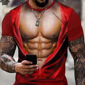 ETST 011 Grappige 3D-print spier bedrukte T-shirt sportschoolkleding heren zomer streetwear T-shirt tops harajuku mode korte mouw tee S