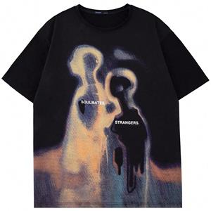 Bobby 2 ROMWE Street Life Heren Vintage Streetwear Silhouette Illusion Thermische Imaging Karakter Bedrukt T-shirt met Korte Mouwen, Zomer, School S