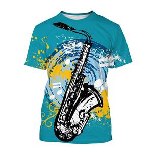 No. 11 Fashion Saxofoon Serie 3D Geprint Heren Casual Korte Mouw T-shirt Sportkleding Heren T-shirts S