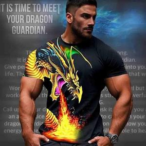 ETST 03 Dragon Heren Heren Vuur Draak Mythisch Wezen Donkere Stijl Streetwear T-shirt Korte Mouwen S